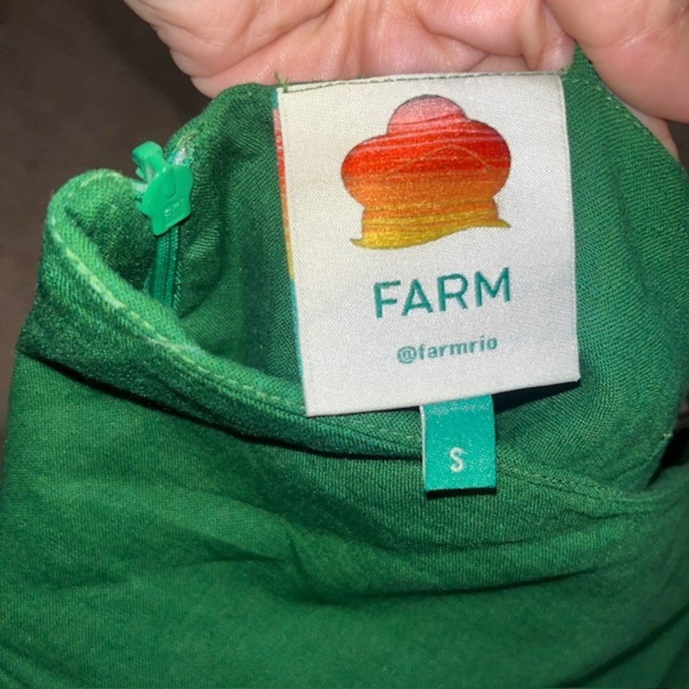 Farm Rio Lea Leaf Mini Dress One Shoulder Linen Blend Green Small - Picture 8 of 9